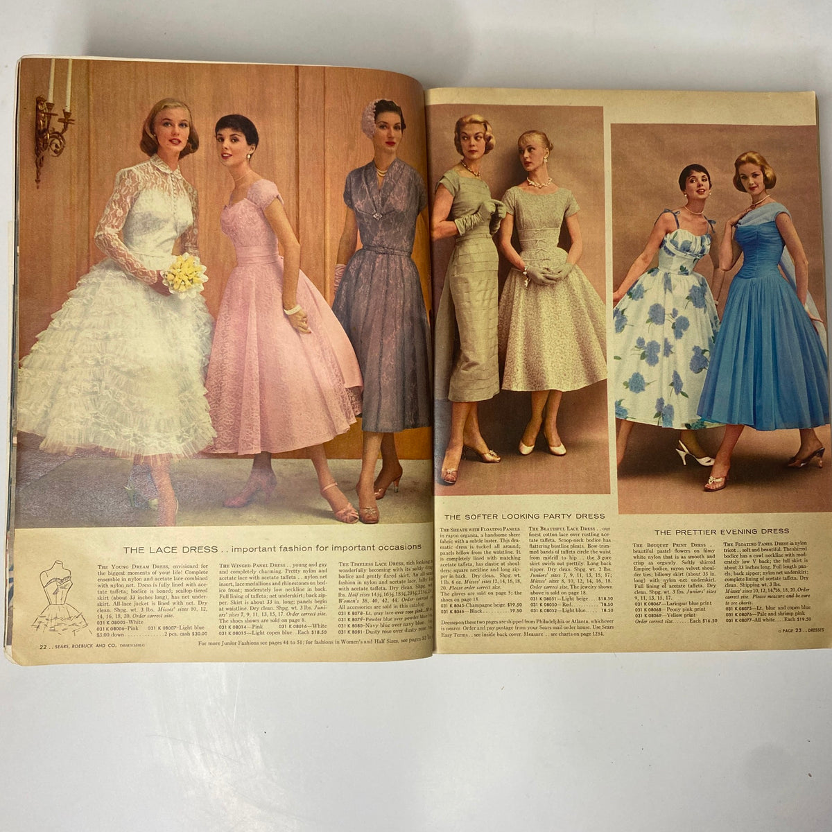 Elegant dresses for formal occasions showcased in the 1957 Sears Spring and Summer Catalog GD Interior, highlighting vintage designs that were popular in the 1950s.
