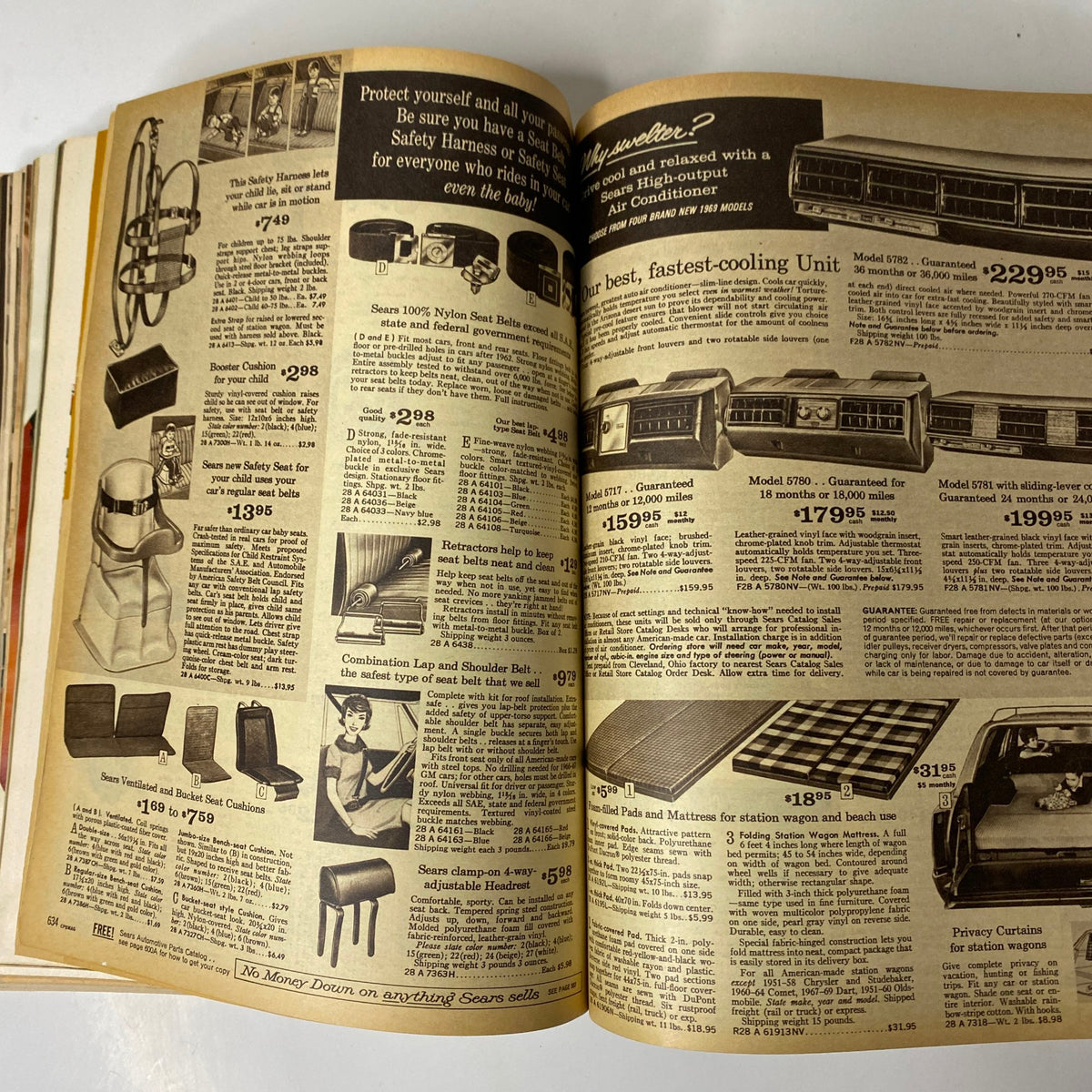 1969 Sears Spring Through Summer Catalog displaying various home appliances including air conditioners and essential household items from the 1960s.