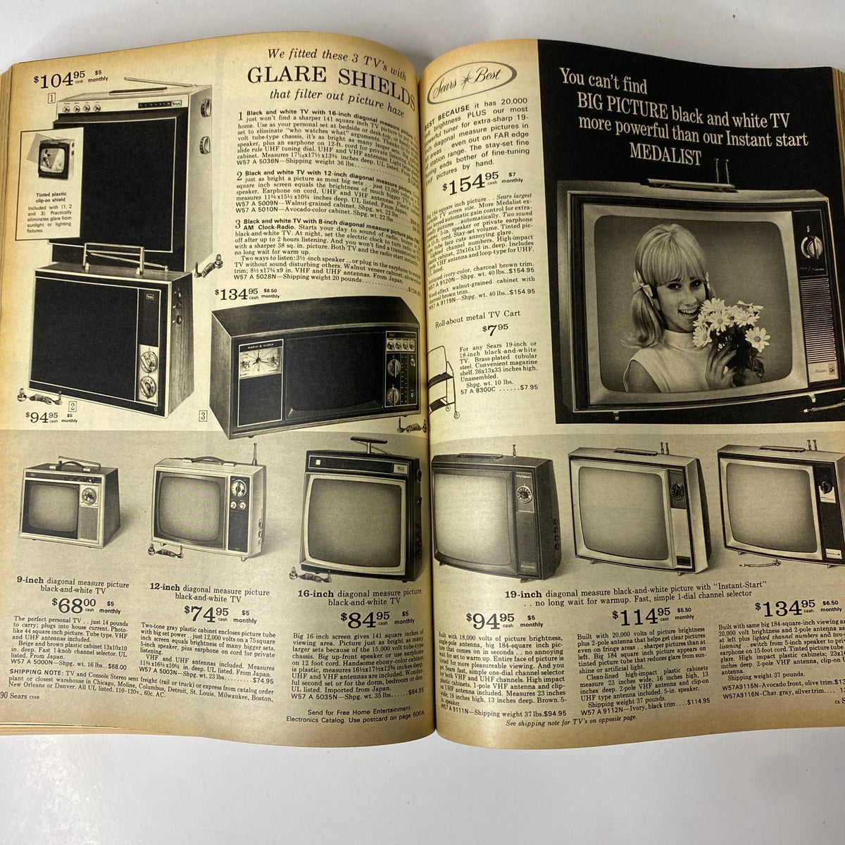1969 Sears Spring Through Summer Catalog featuring a variety of vintage televisions, highlighting the technology designs of the 1960s era.