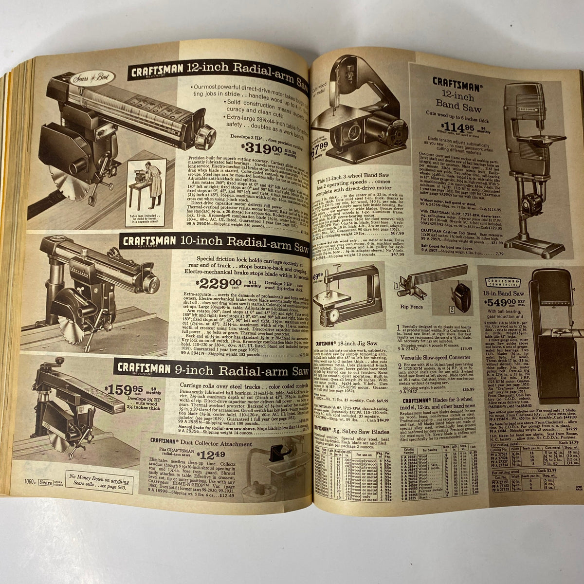 1969 Sears Spring Through Summer Catalog illustrating a selection of Craftsman power tools, highlighting different saws and their specifications.
