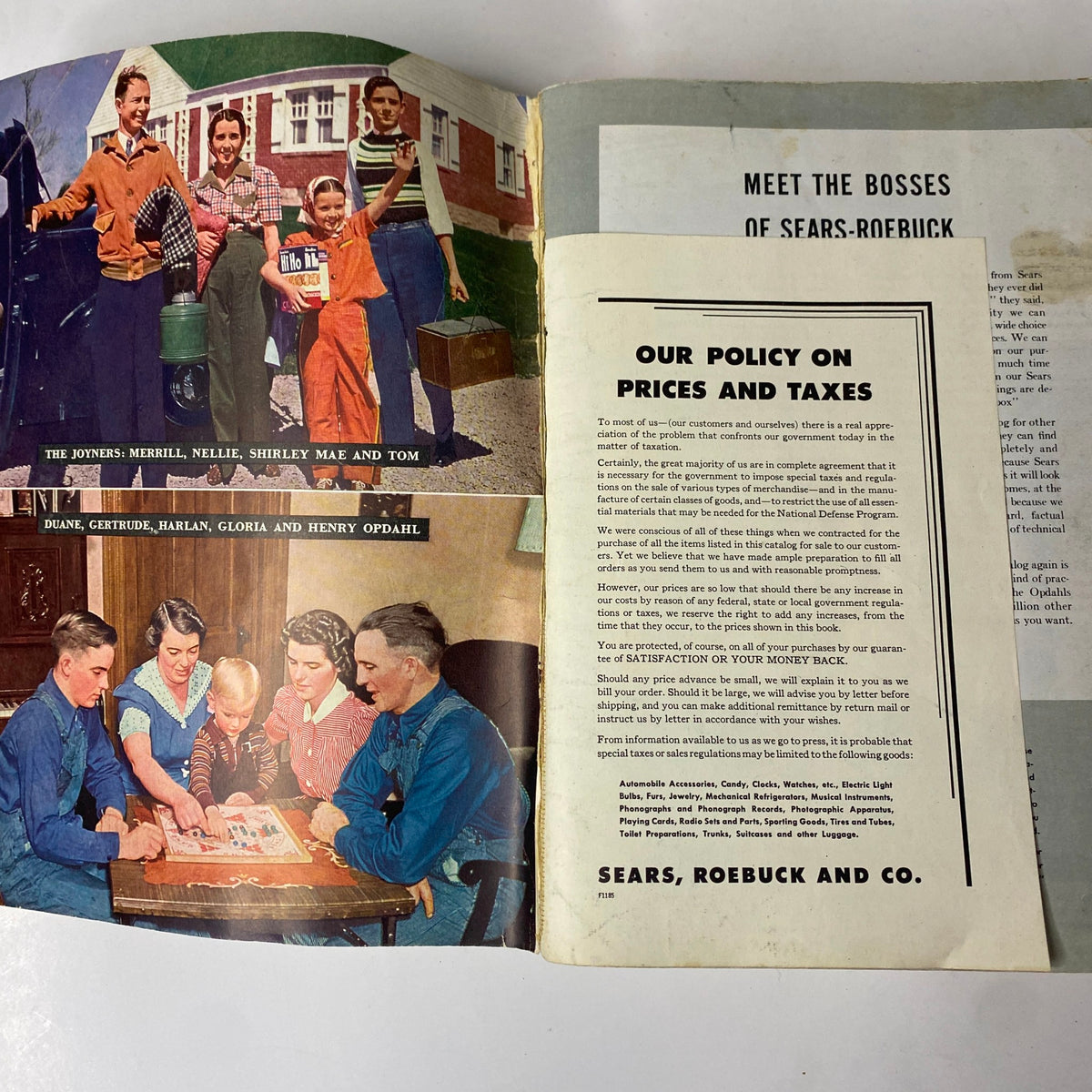 Interior pages of the 1941 - 1942 Sears Fall and Winter Catalog displaying families engaging in activities, representing American life during WWII.