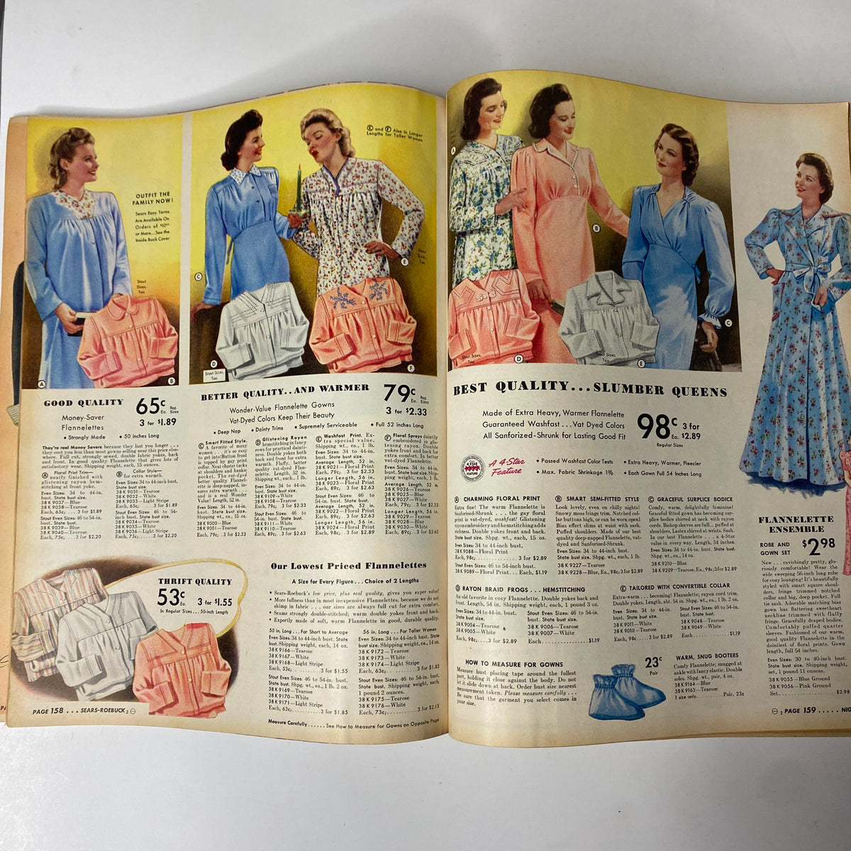 1941 - 1942 Sears Fall and Winter Catalog displaying vintage flannel nightgowns and sleepwear styles, illustrating early 1940s home apparel.