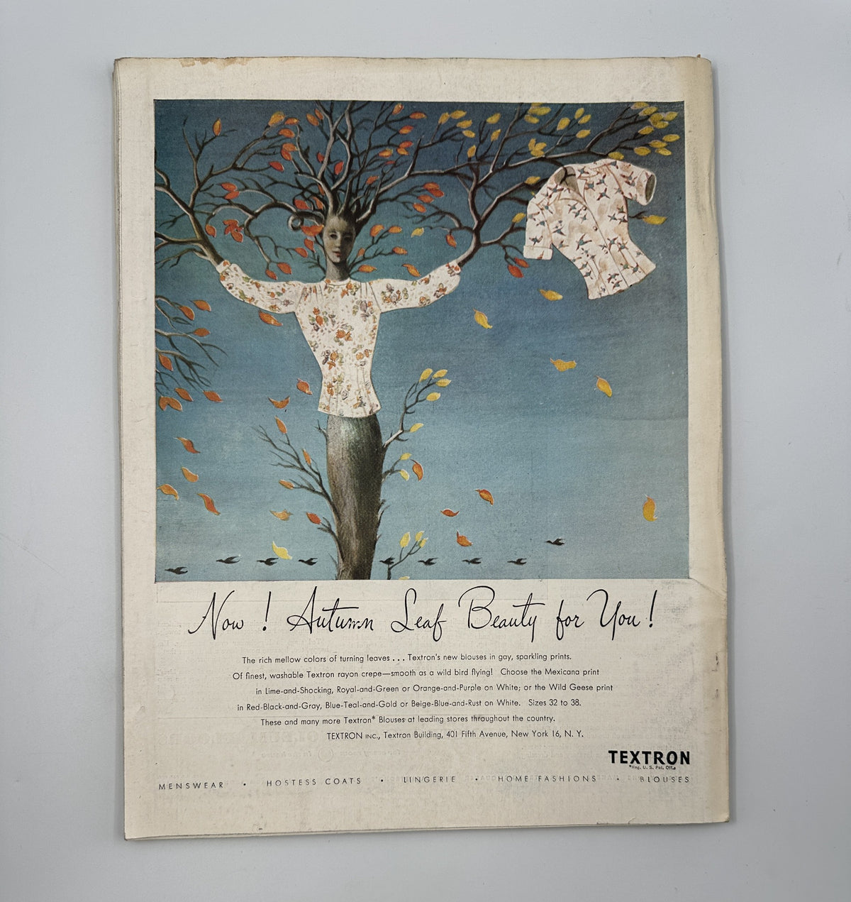 Cover of Woman's Home Companion Magazine from October 1946 featuring the title 'Bride's Bounty Iron Curtain'. The artwork illustrates a surreal image of a woman with a tree-like body, surrounded by autumn leaves and a floral shirt. This vintage magazine is in very good condition with light edge wear.