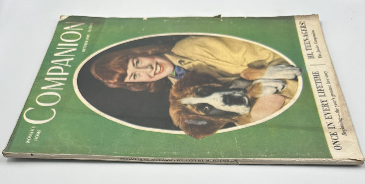Cover of Woman's Home Companion Magazine, October 1945, featuring a girl with a dog, titled 'Once in Every Lifetime Teen-Agers'.