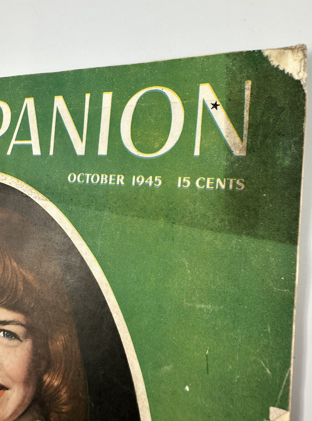 Detailed view of the October 1945 cover of Woman's Home Companion Magazine, showcasing the bold title 'COMPANION' and the date.