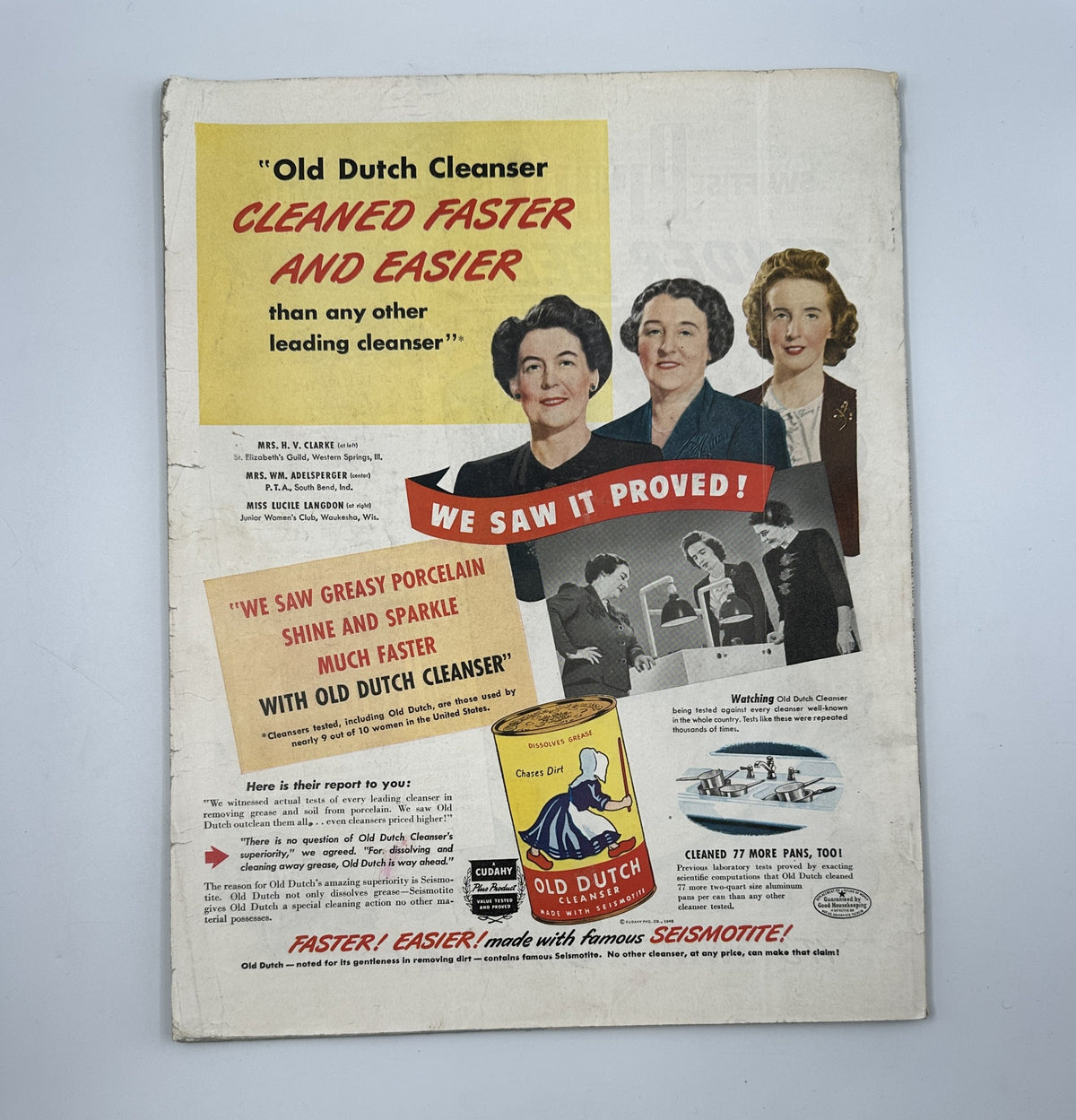 Advertisement for Old Dutch Cleanser from Woman’s Home Companion Magazine September 1945, illustrating vintage advertising techniques and product promotion.