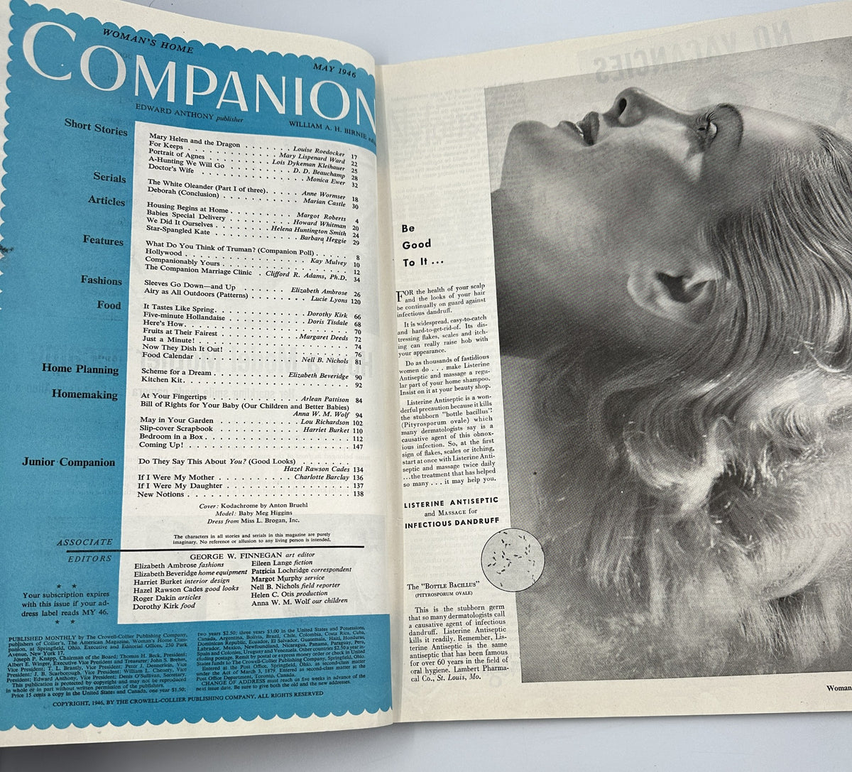 Woman’s Home Companion Magazine May 1946 Baby Cover White Oleander