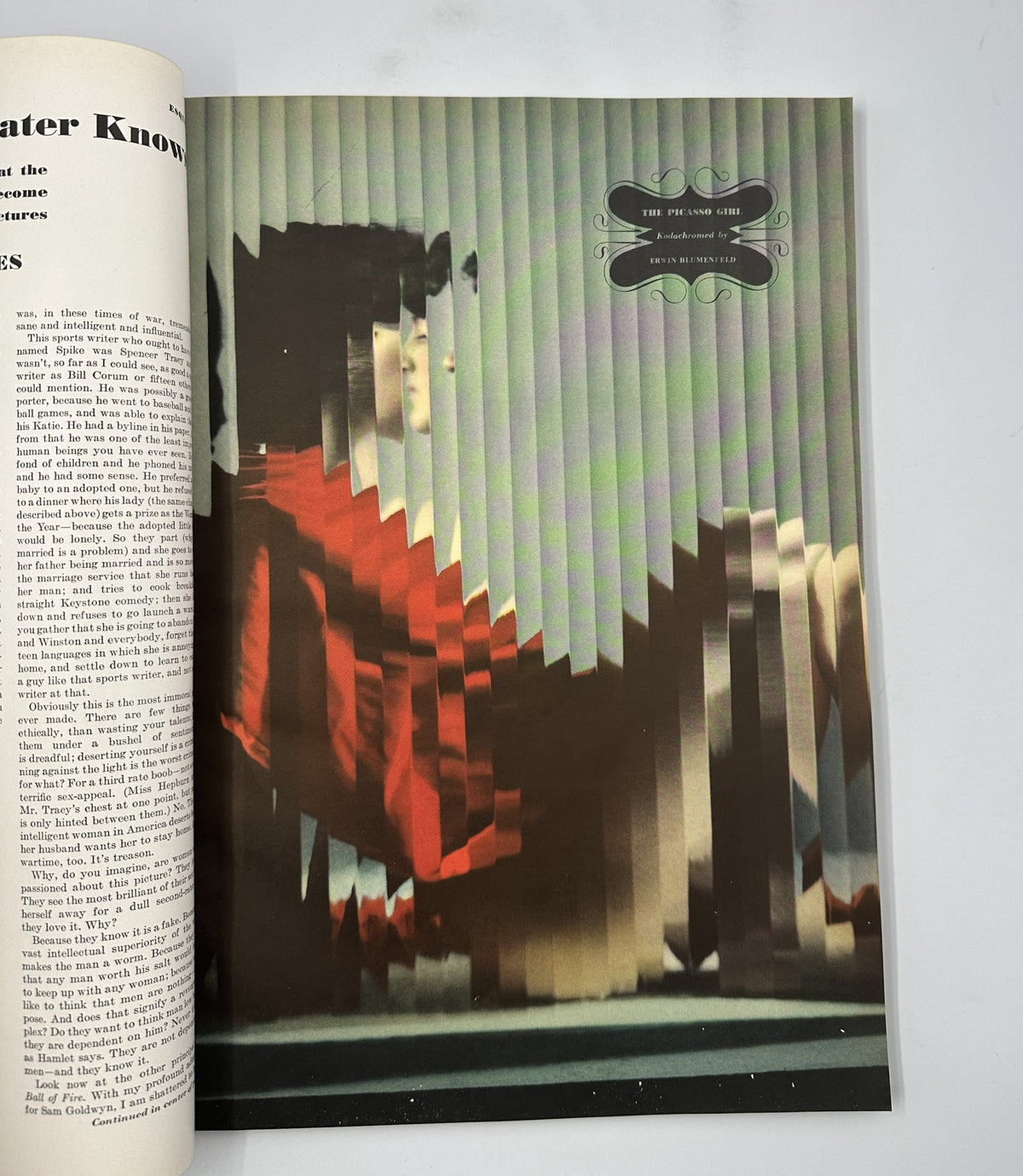 Artistic photograph illustrating the silhouette of a woman in a red dress, featured in Esquire Magazine June 1942, showcasing innovative photography techniques of the period.
