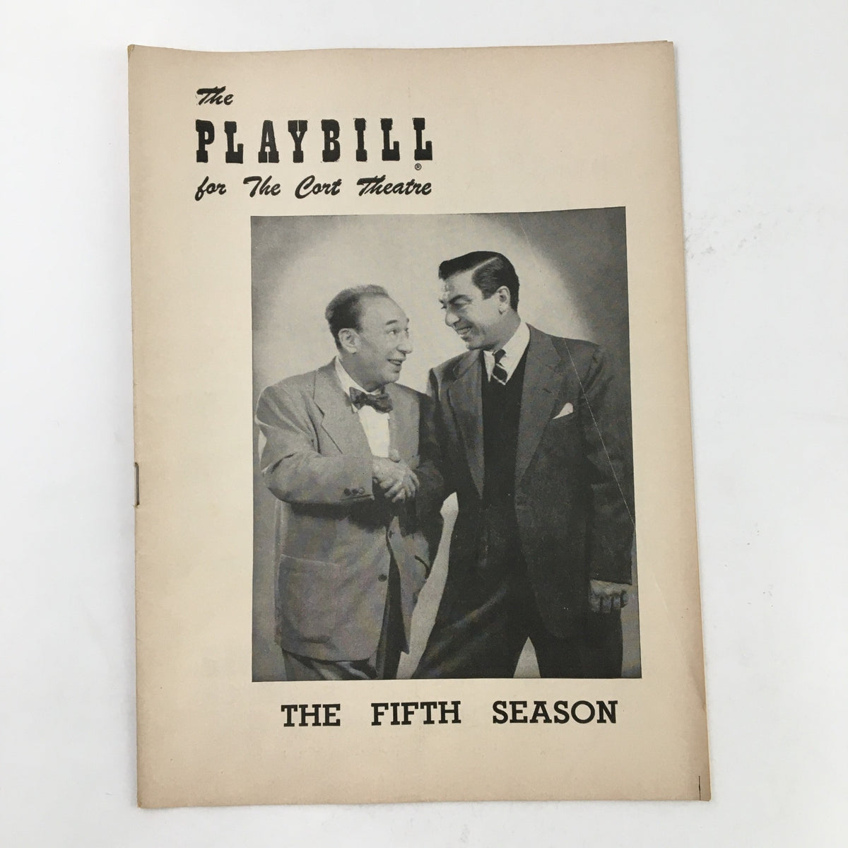 1953 Playbill for The Cort Theatre featuring George Kondolf's presentation of The Fifth Season, showcasing two individuals shaking hands on the cover.