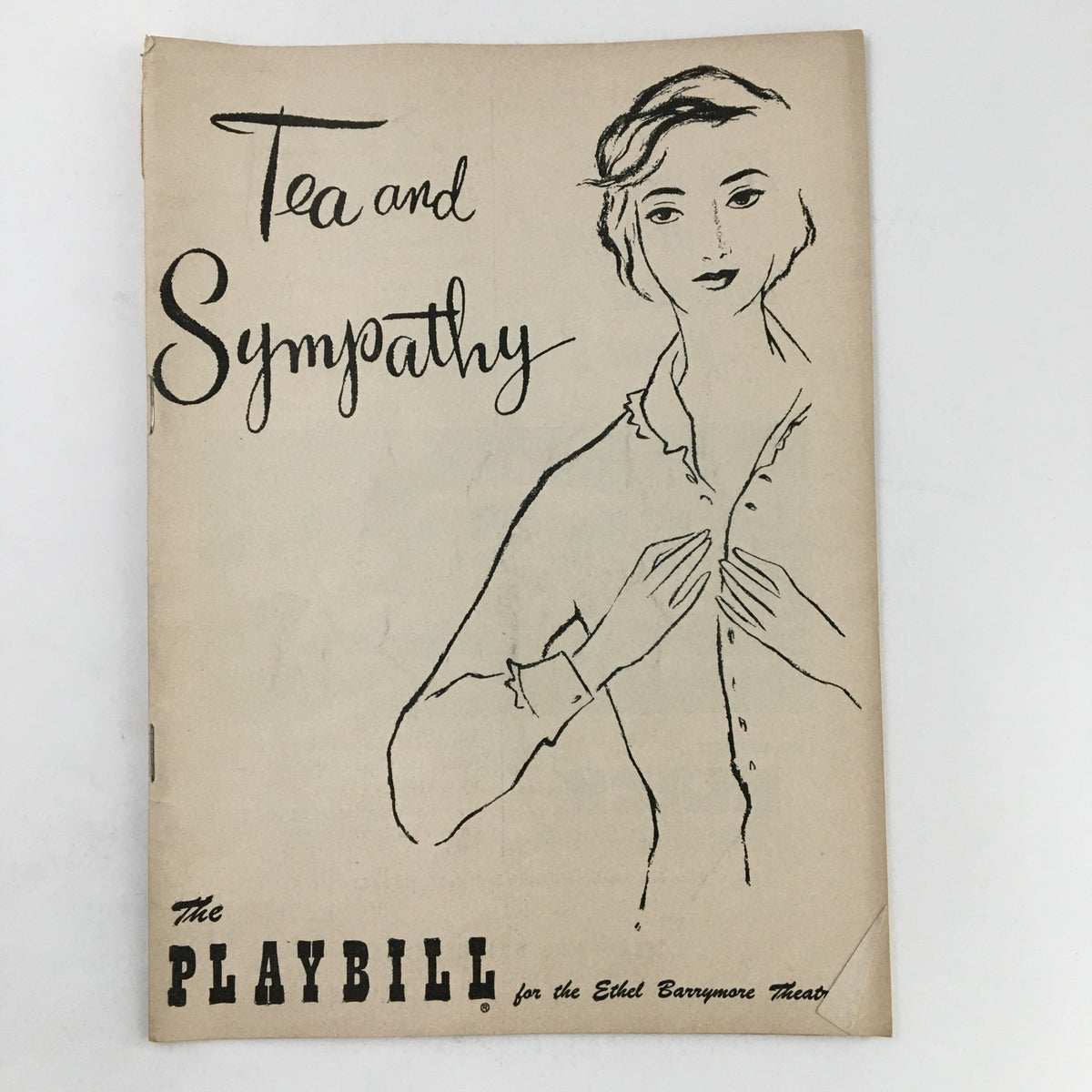 1953 Playbill for 'Tea and Sympathy' featuring a vintage illustration of a woman, presented at the Ethel Barrymore Theatre, starring Deborah Kerr.