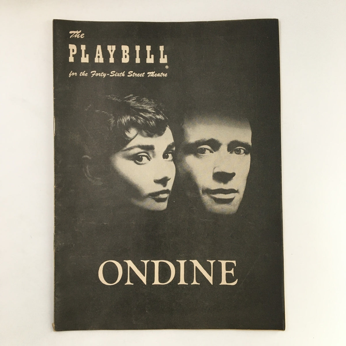 1954 Playbill for the Forty-Sixth Street Theatre featuring Audrey Hepburn and Mel Ferrer in the play Ondine, showcasing a vintage black and white design.