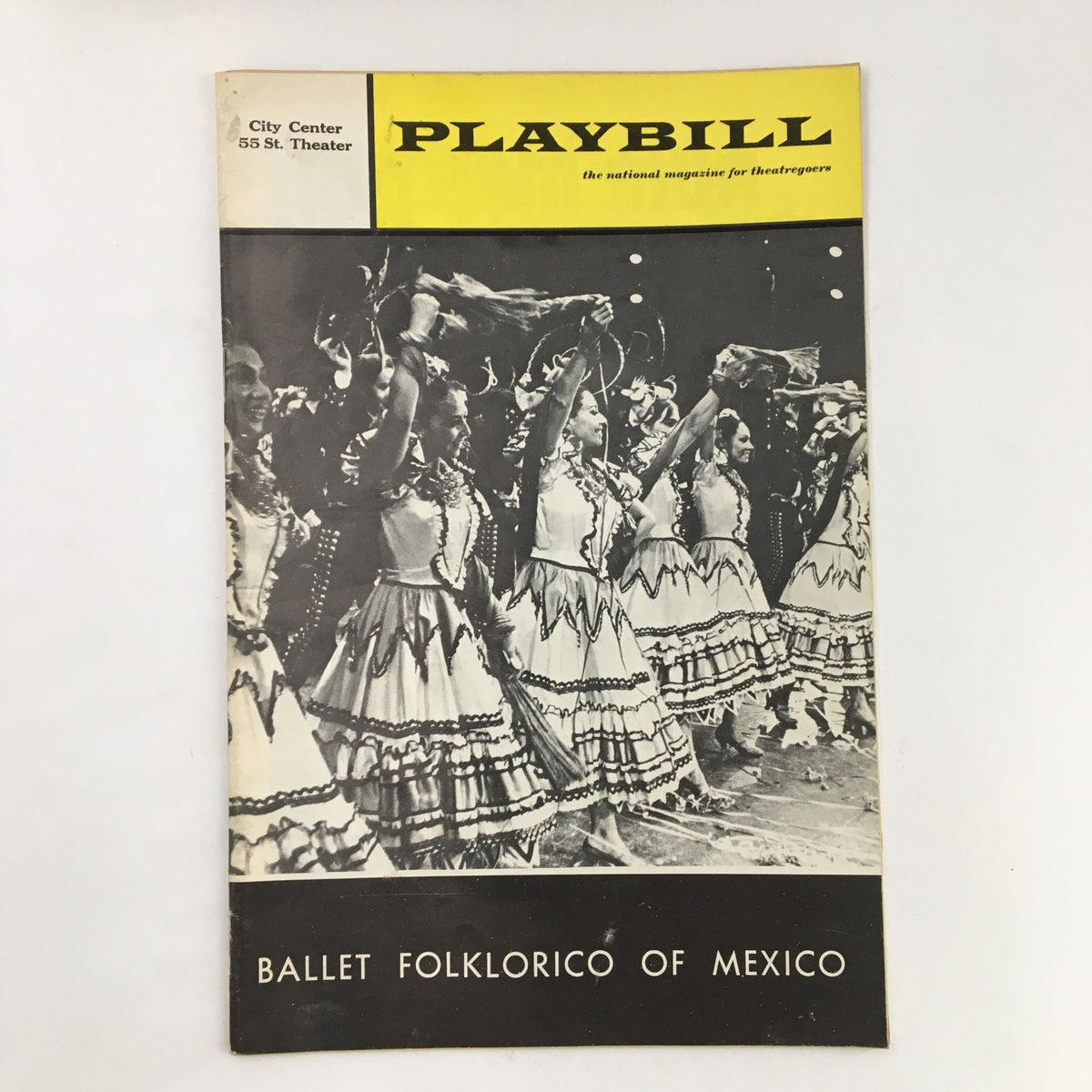 1972 Playbill City Center 55 Street Theater presenting Ballet Folklorico of Mexico, featuring vintage black and white photography of dancers in traditional costumes.