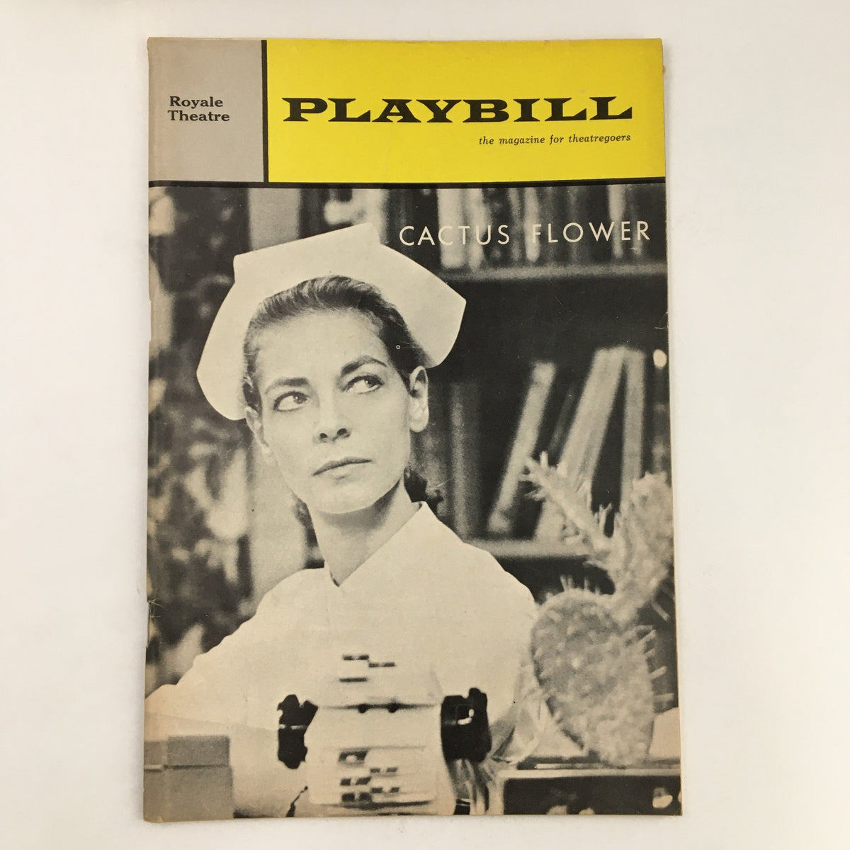 1965 Playbill for Cactus Flower featuring Lauren Bacall, showcasing a black and white image of a nurse on the cover, detailed for Broadway enthusiasts.