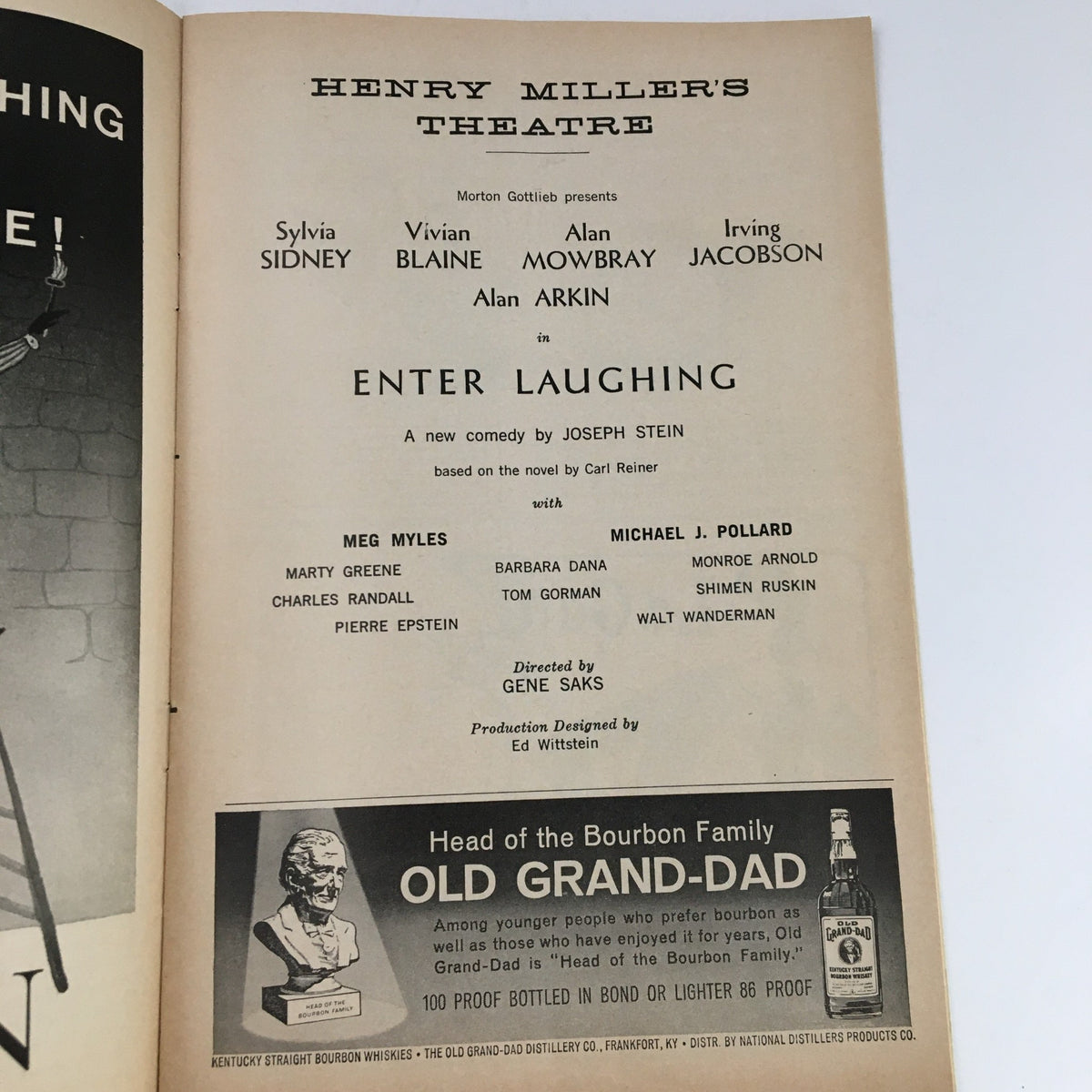 1963 Playbill Henry Miller's Theatre for Enter Laughing, featuring cast credits including Sylvia Sidney, Alan Mowbry, and Alan Arkin.