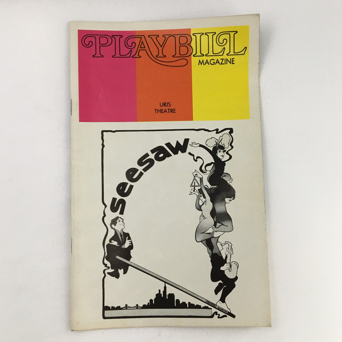 1973 Playbill Uris Theatre featuring Michele Lee in Seesaw by William Gibson, showcasing a vibrant cover design with artistic illustrations.