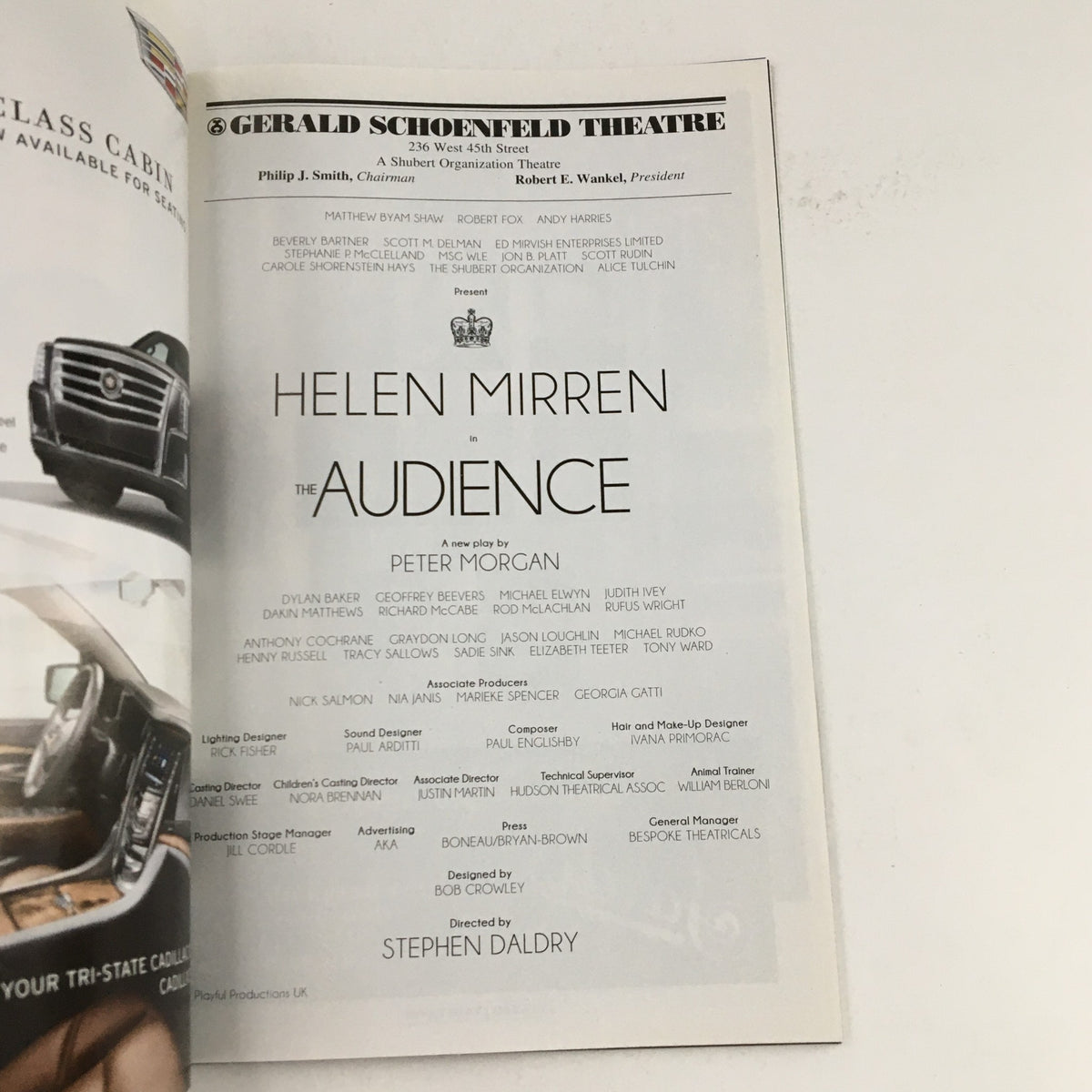 Page from the 2015 Playbill for The Audience showcasing production details and credits for Helen Mirren's performance.