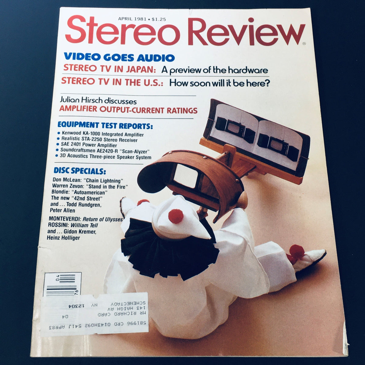 Cover of the April 1981 issue of Stereo Review Magazine featuring disc specials on Don McLean and Warren Zevon, along with a background image of audio equipment.