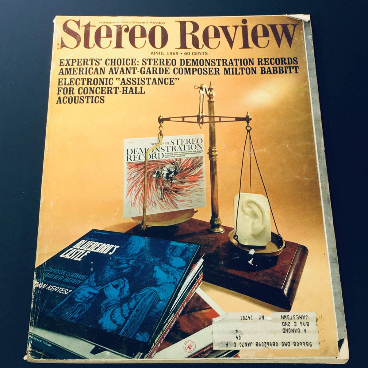 Vintage Stereo Review Magazine April 1969 featuring avant-garde composer Milton Babbitt on the cover with discussion on stereo demonstration records and electronic assistance for concert-hall acoustics.