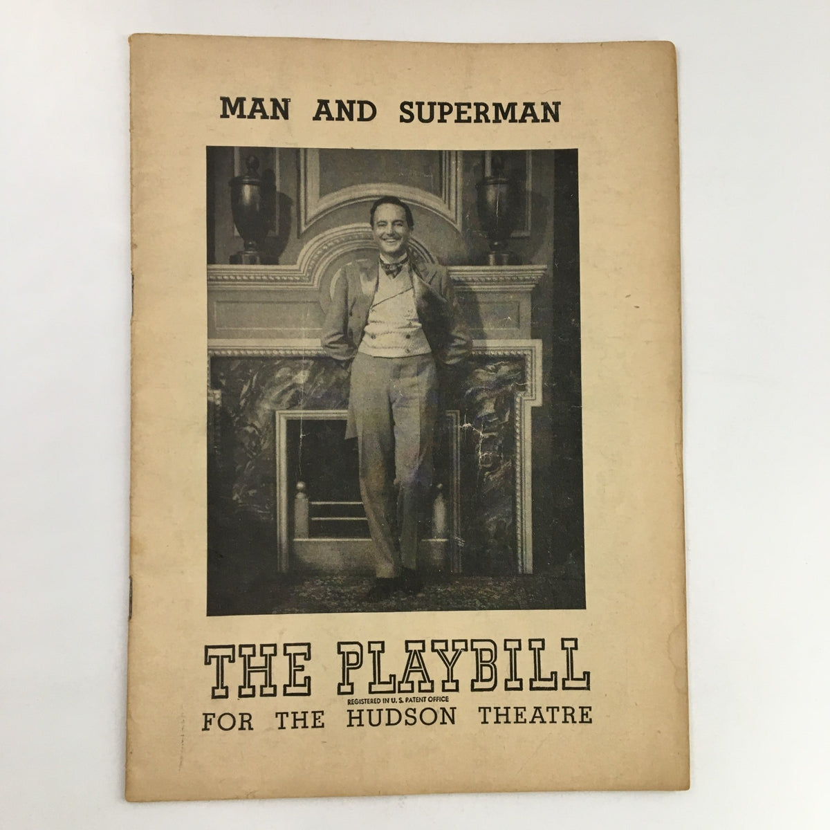 1948 Playbill Hudson Theatre for 'Man and Superman' featuring Maurice Evans, with a vintage cover image portraying the classic theater performance.