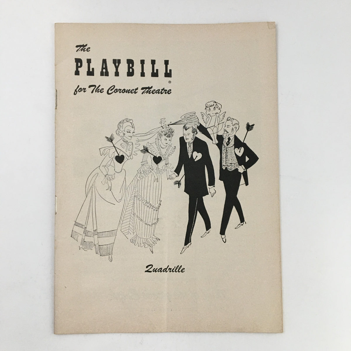 1955 Playbill for The Coronet Theater featuring Alfred Lunt in Quadrille, showcasing a vintage illustration on the cover.