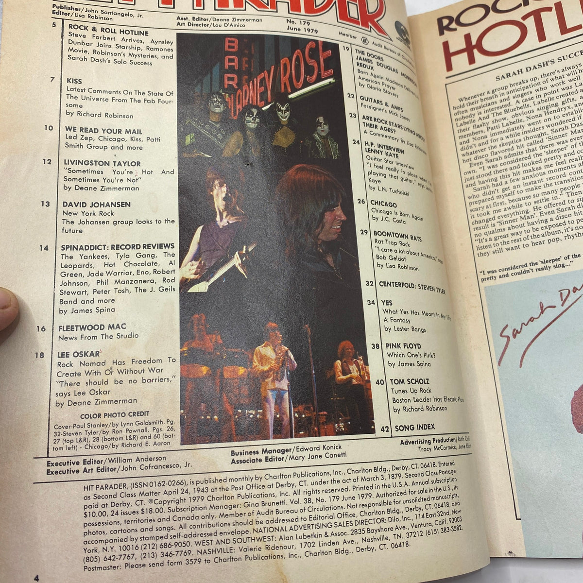 Inside page of VTG Hit Parader Magazine June 1979 showcasing band listings and articles including mentions of KISS, Fleetwood Mac, and others, a treasure for music enthusiasts.