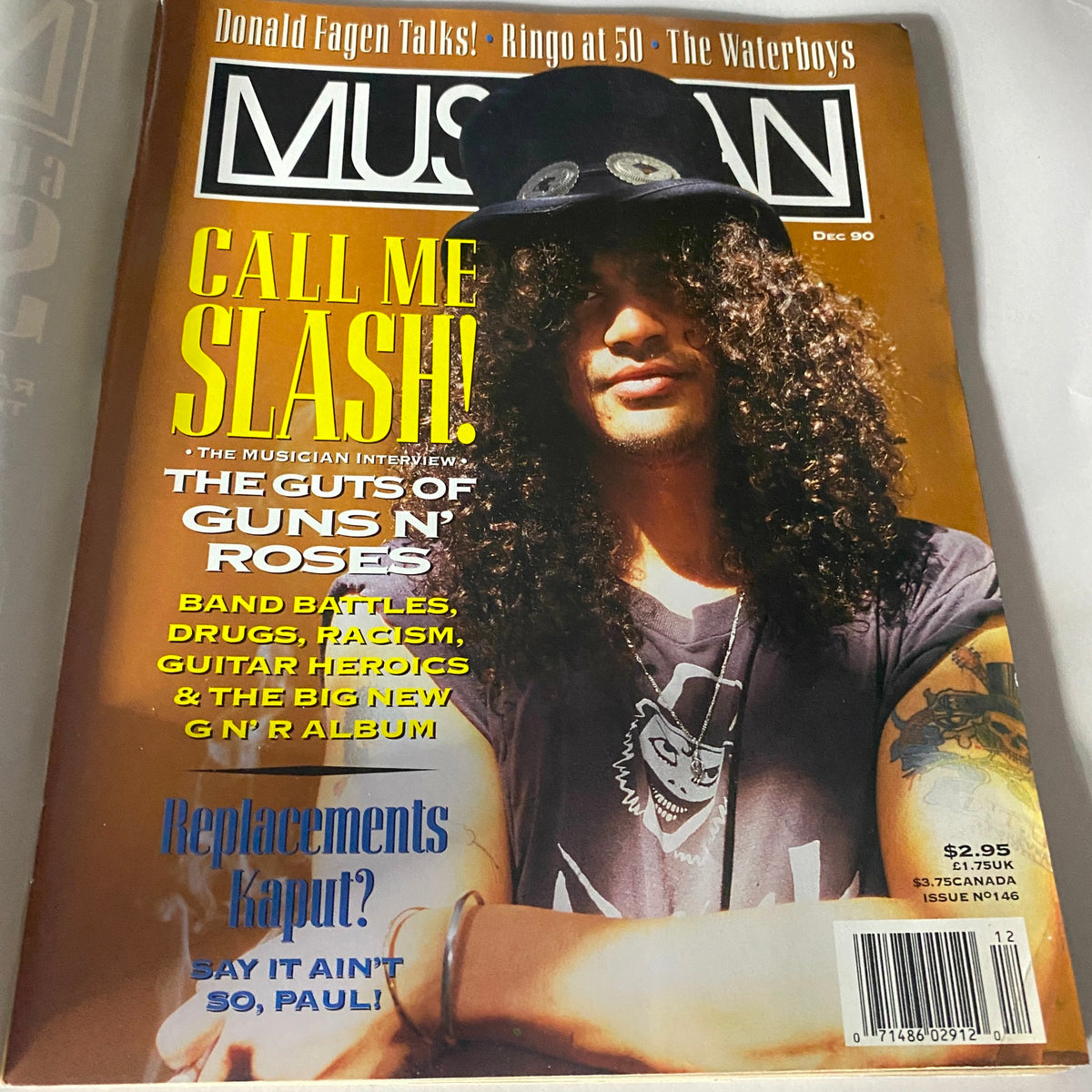 Cover of VTG Musician Magazine December 1990 titled 'Call Me Slash!', showcasing an interview with Slash and features on Guns N' Roses.
