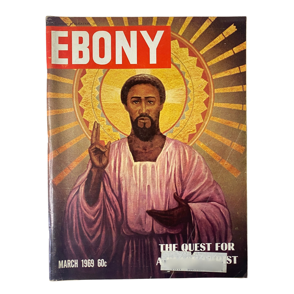 Ebony Magazine March 1969 featuring 'The Black Christ' cover by Devon Cunningham, showcasing an iconic image reflecting the Black Power movement.