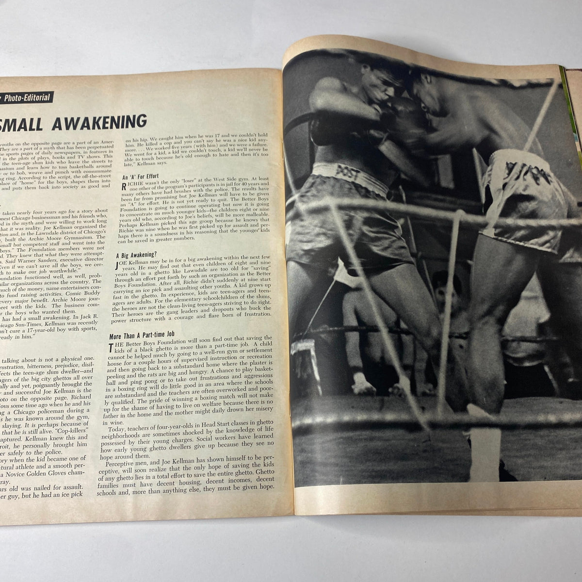 Ebony Magazine June 1967 - Photo-Editorial section titled 'A Small Awakening' showcasing a historical boxing match, highlighting important cultural moments.