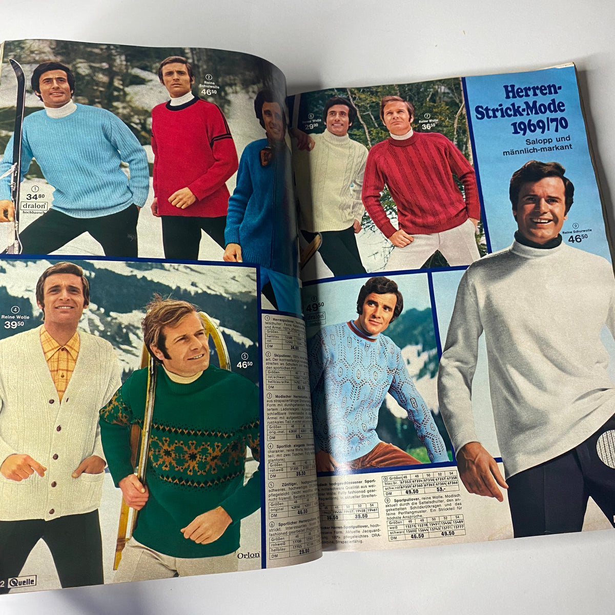 1969 - 1970 Quelle Winter Catalog displaying a selection of men's knitwear and sweaters, emphasizing the style trends of the 1969-70 winter season.
