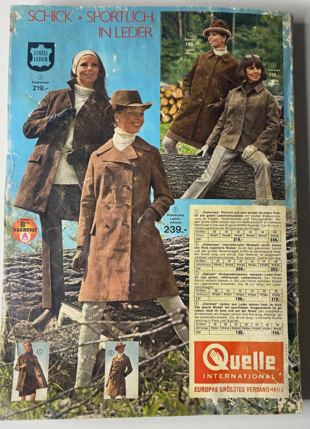 1969 - 1970 Quelle Winter Catalog illustrating a fashion spread with models wearing stylish coats and accessories, capturing the essence of late 1960s German fashion and design.