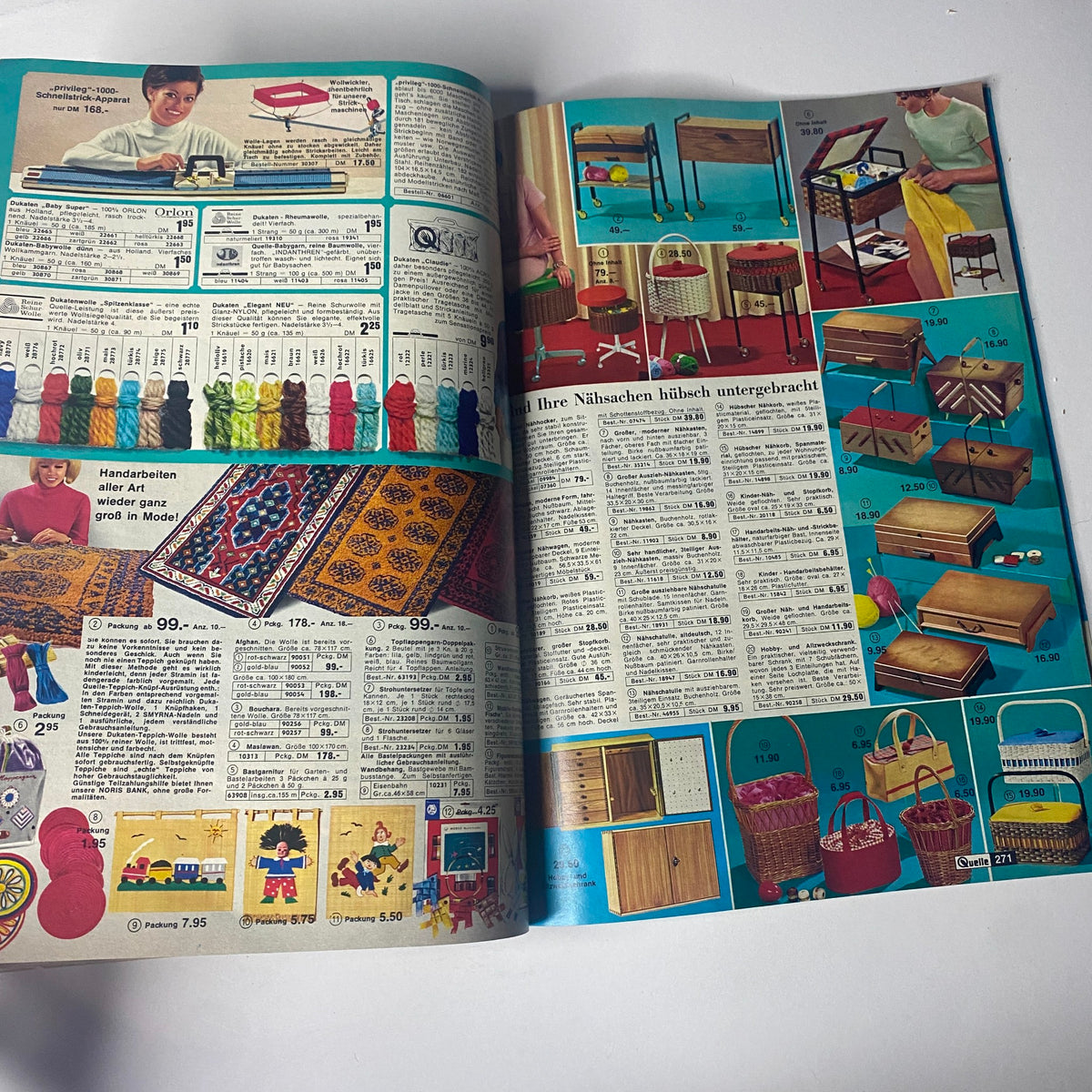 1969 Quelle Summer Catalog offering a range of colorful home furnishings, including decorative items and storage solutions, reflecting mid-century design trends.