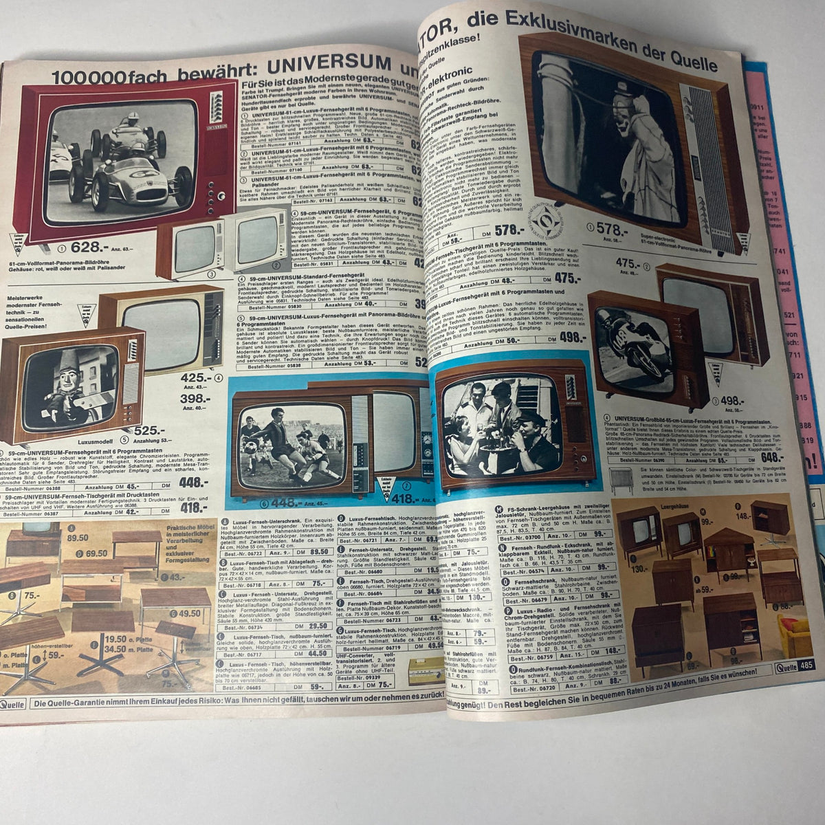 1969 Quelle Summer Catalog highlighting modern television sets and wooden furniture designs, illustrating the technology and home aesthetics of the late 1960s.