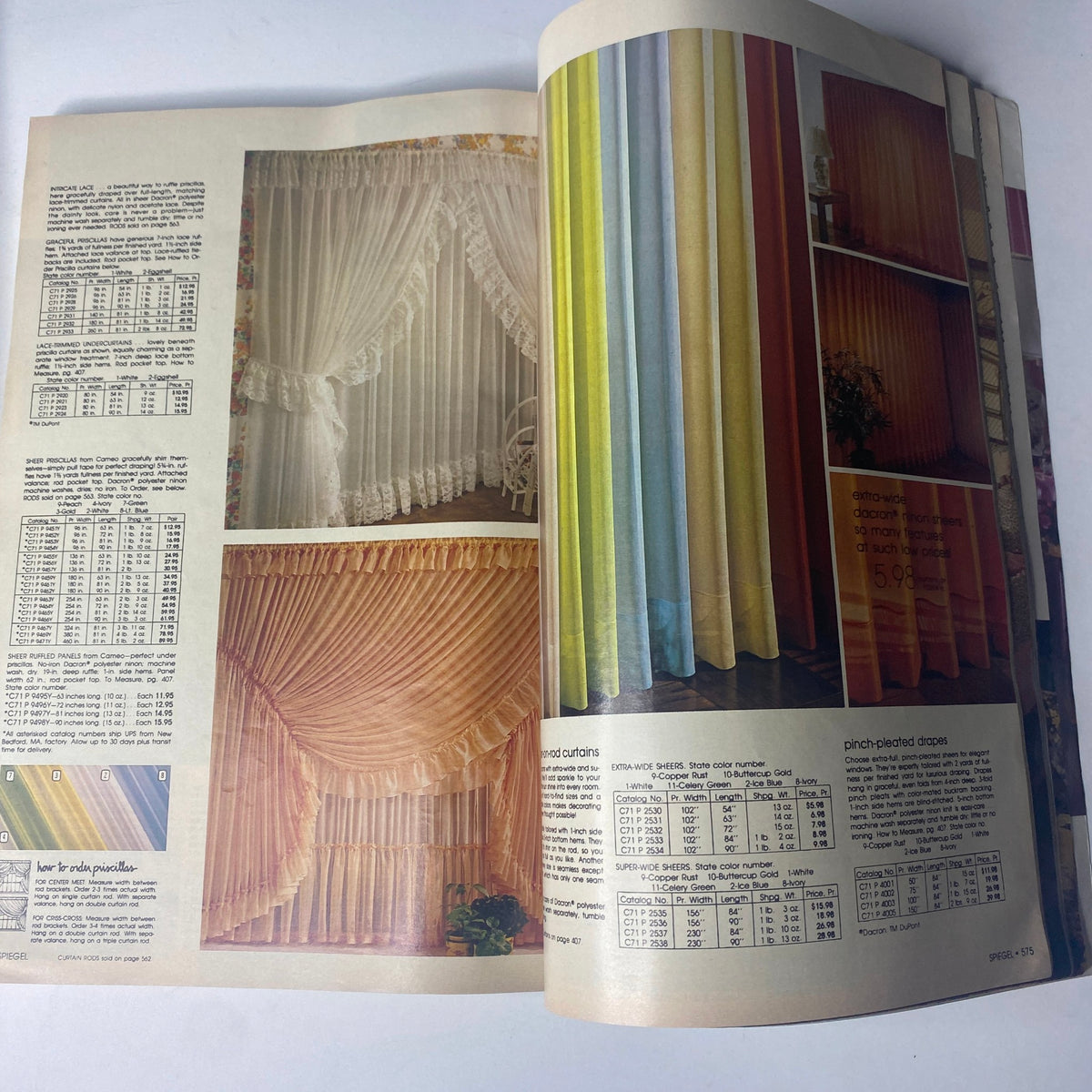 1980 Spiegel Fall and Winter Catalog displaying elegant curtains in various colors and textures, providing decorative ideas for enhancing home interiors.