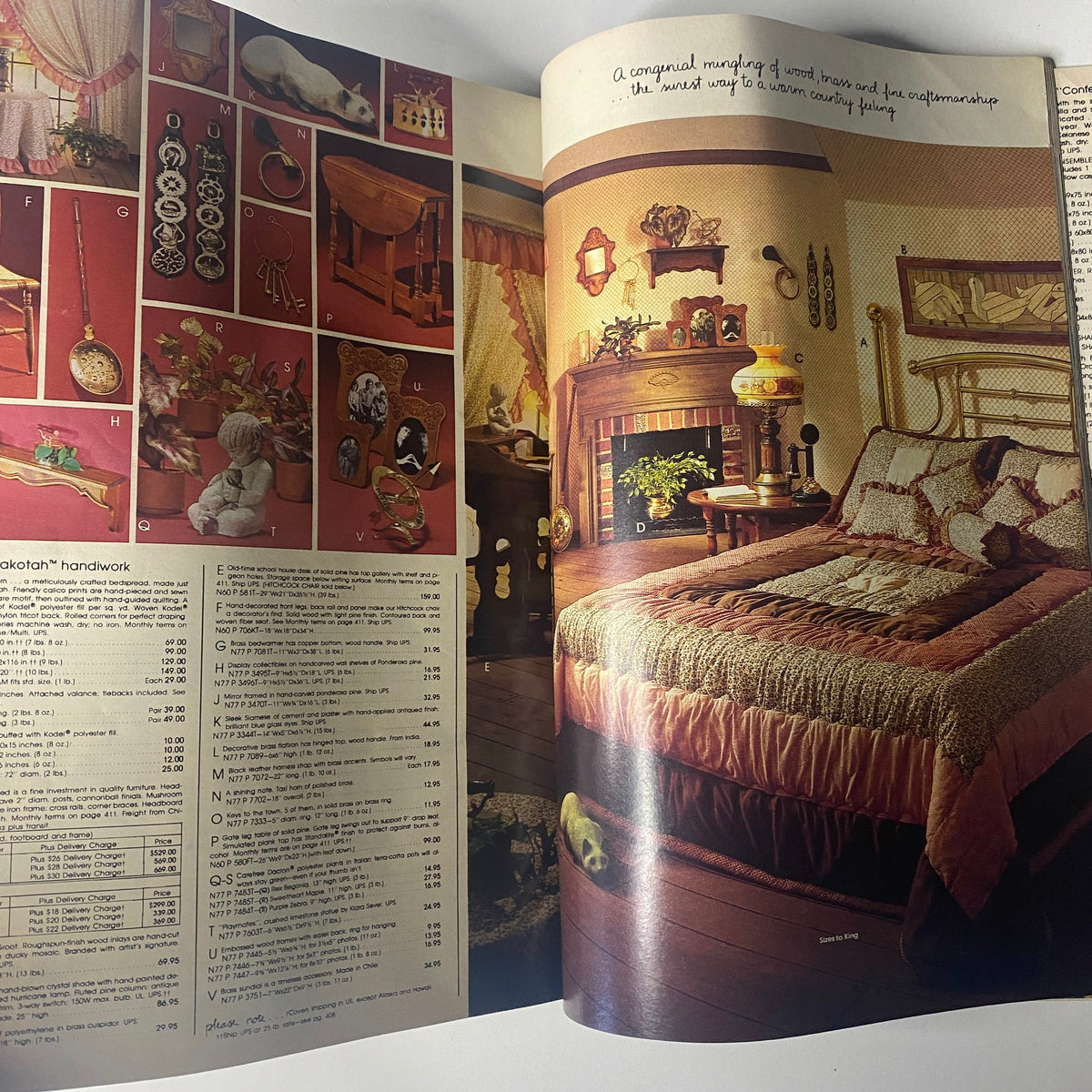 1980 Spiegel Fall and Winter Catalog illustrating a warm and inviting country-style bedroom with vintage decor and handcrafted wooden accessories.