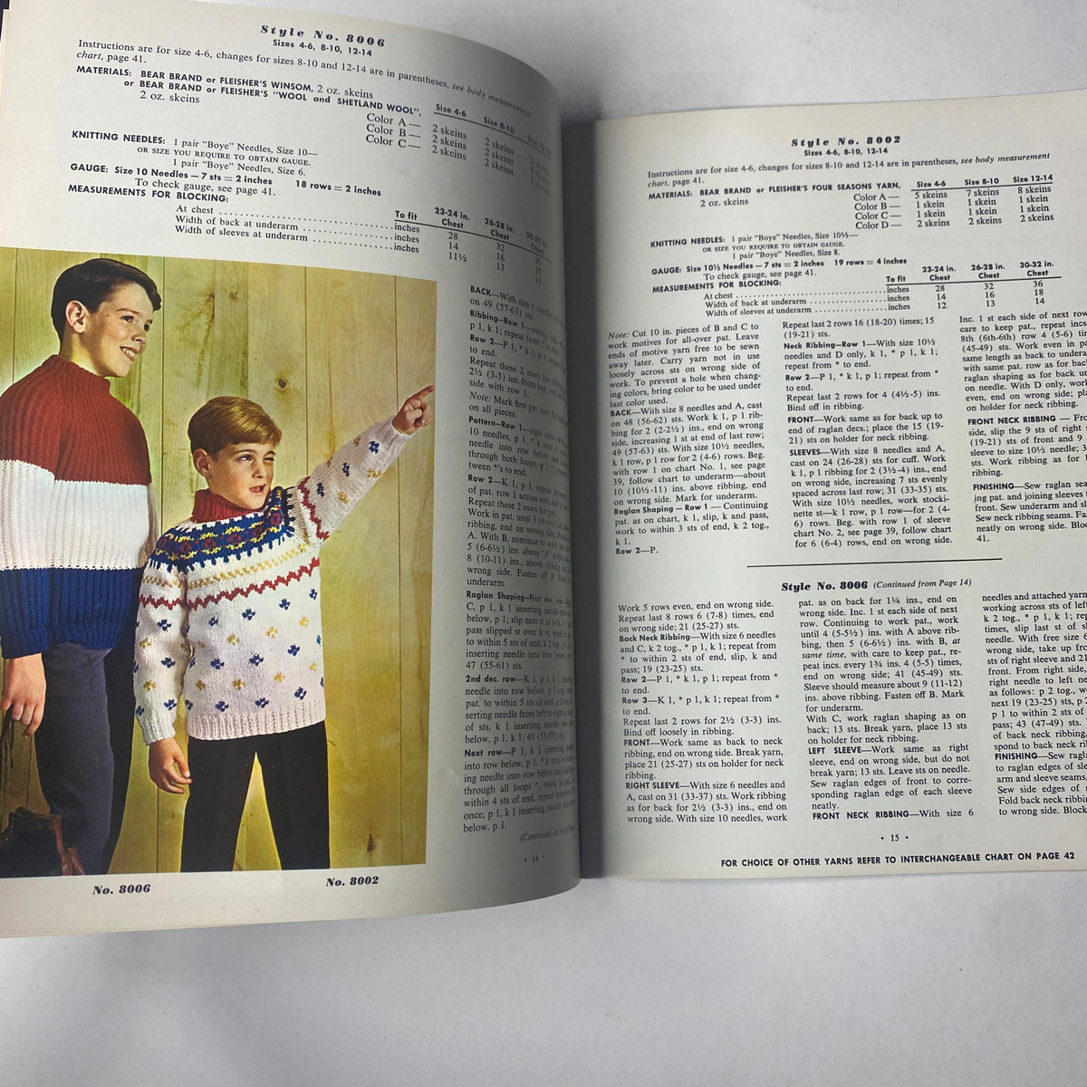 1964 Vol. 80 Raglans For Boys and Girls Sweater Vest Catalog showcasing two boys modeling colorful knit sweaters with raglan sleeves, featuring detailed pattern instructions.