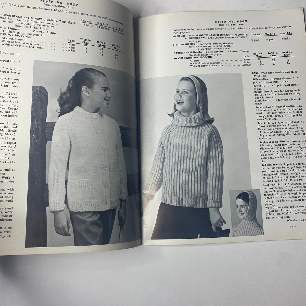 1964 Vol. 80 Raglans For Boys and Girls Sweater Vest Catalog displaying two girls in stylish knitwear, demonstrating ribbed and cabled designs, with knitting instructions included.