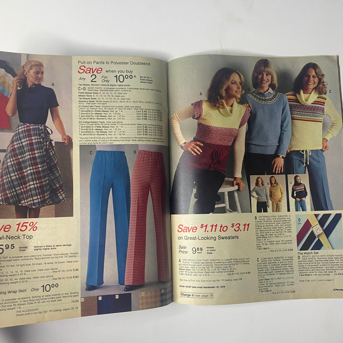 1978 JC Penney Back-to-School Sale Catalog showcasing boys' fashion, featuring pull-on pants, colorful sweaters, and casual looks. Promotional details highlight savings on apparel.