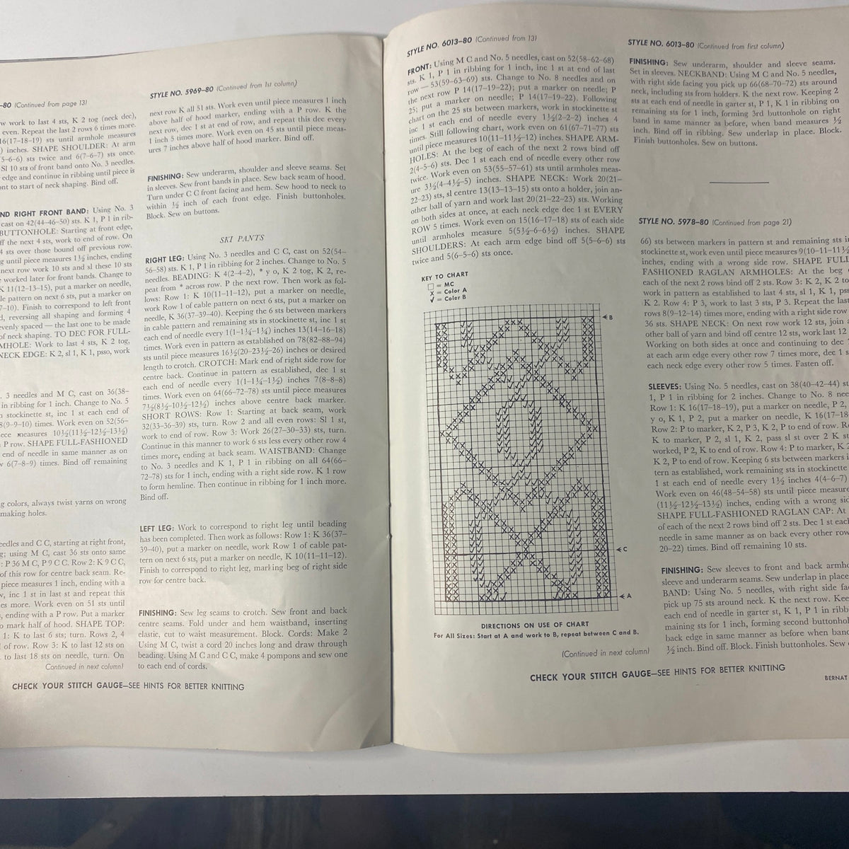 1959 No. 80 Bernat Mirsa of Italy Bulky-Knits Catalog detailing a knitting pattern with geometric design instructions and diagrams.