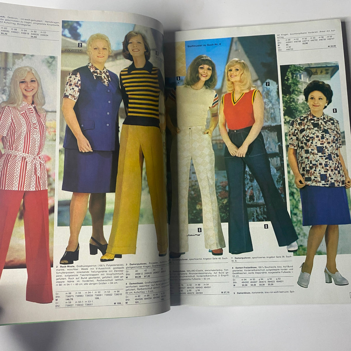 1975 Konsument Summer Catalog featuring East German women's apparel with models dressed in vibrant suits and trousers, capturing the fashion trends of the era.