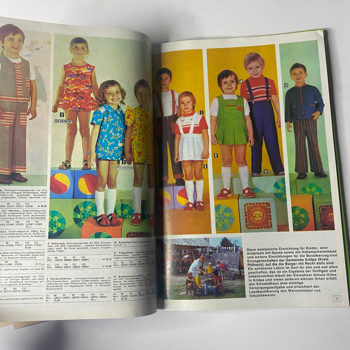 1975 Konsument Summer Catalog showcasing children’s summer fashion from East Germany, featuring colorful outfits and playful designs with lightweight materials.