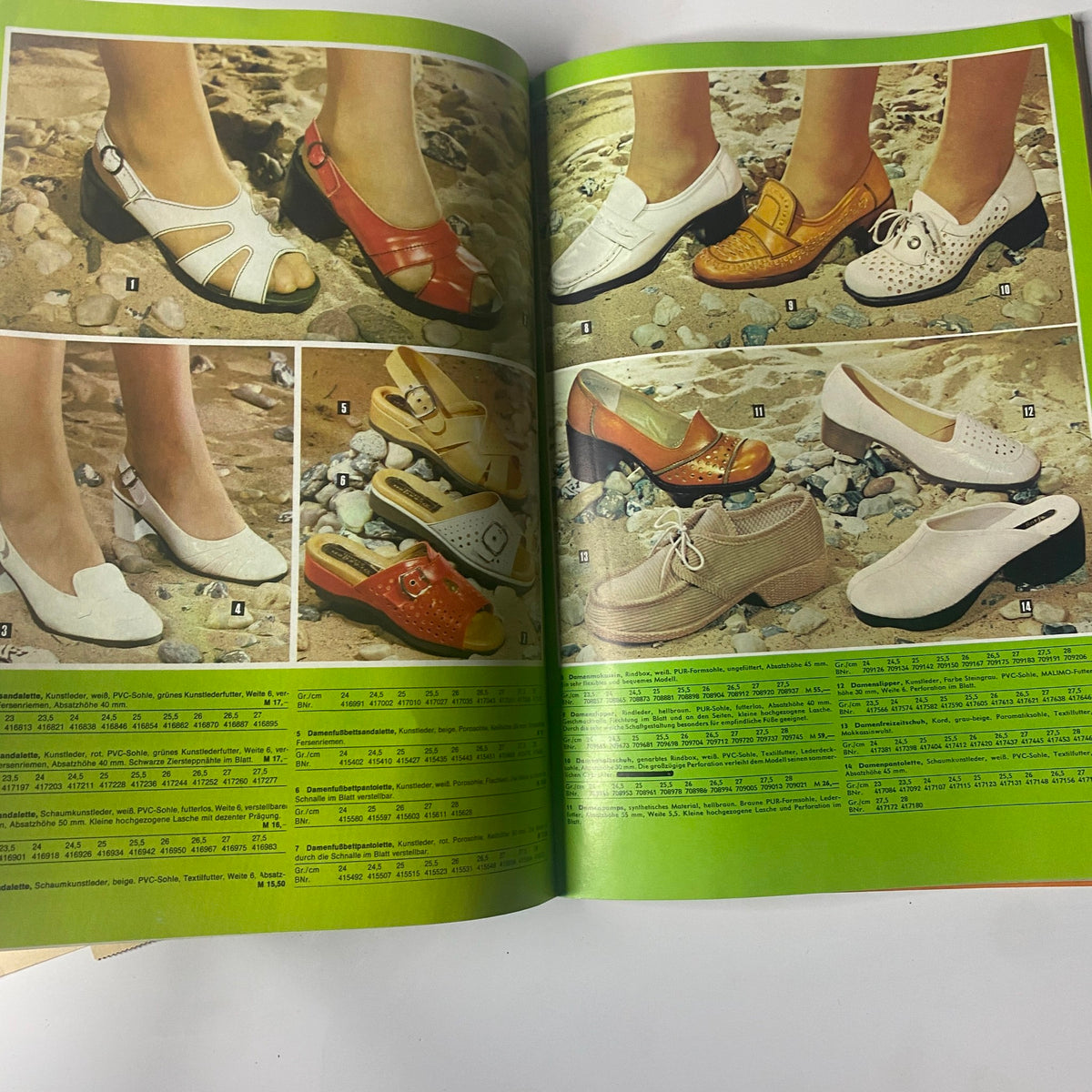 1975 Konsument Summer Catalog exhibiting a variety of women’s footwear, including sandals and casual shoes, reflecting Eastern Bloc fashion aesthetics.