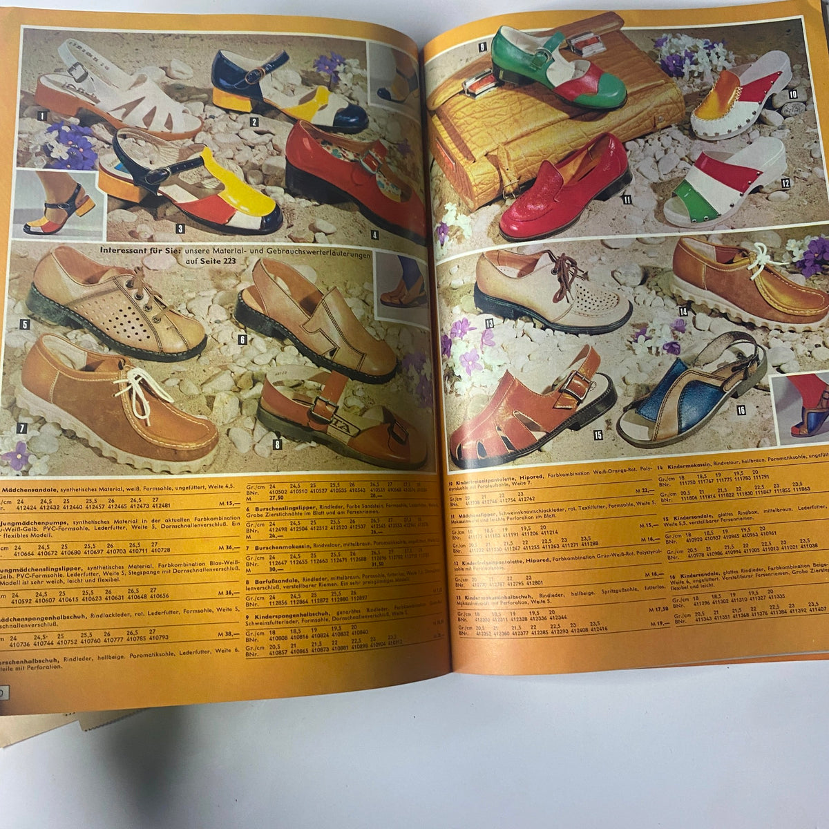 1975 Konsument Summer Catalog showcasing various stylish women's shoes, featuring sandals, clogs, and summer footwear suitable for warm-weather wear.