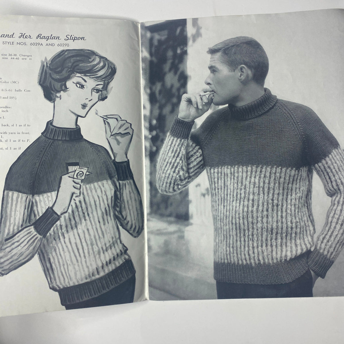 1962 Spinerin Bulky Fashionables Catalog featuring a close-up of a fashionable couple in matching raglan sweaters, demonstrating mid-century knitting trends and styles.