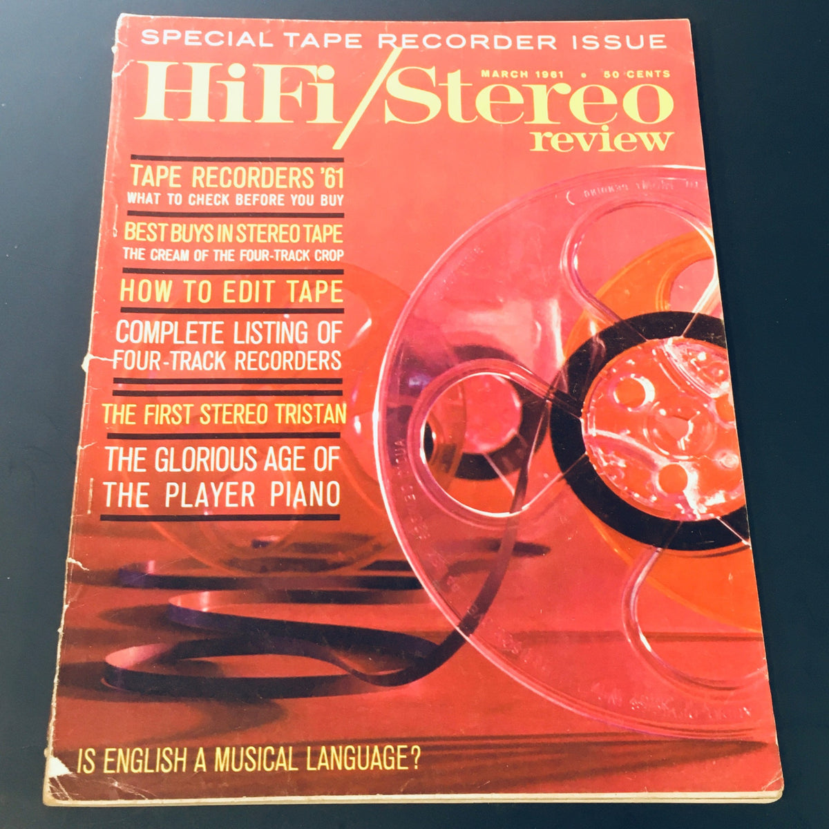 Cover of VTG Stereo Review Magazine March 1961 featuring a vibrant design, highlighting key articles on tape recorders and audio technology, perfect for collectors.