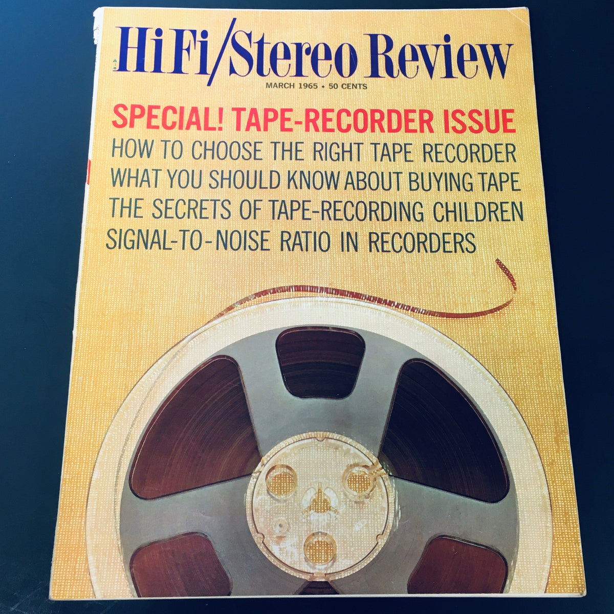 VTG HiFi Stereo Review Magazine March 1965 cover featuring a special focus on tape recorders, showcasing the title and topics such as signal-to-noise ratio in recorders.