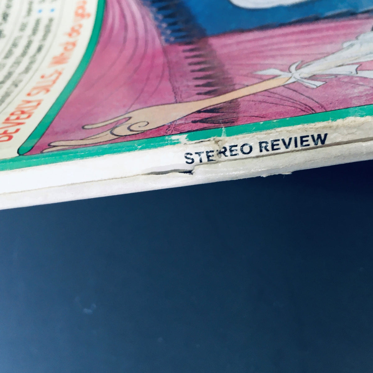 Side view of the VTG Stereo Review Magazine February 1979 showing the magazine title 'STEREO REVIEW' and highlighting its vintage condition. This magazine features Beverly Sills and Janie Fricke, making it a collectible item for music enthusiasts.