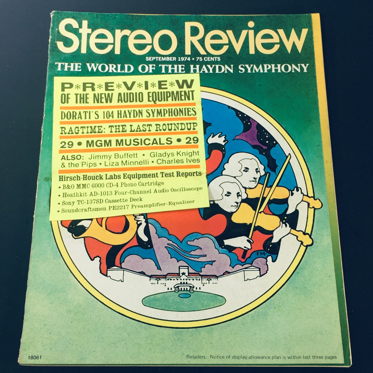 Cover of VTG Stereo Review Magazine September 1974 featuring 'The World of The Haydn Symphony' with preview of new audio equipment, artist names, and examination of Haydn's symphonies.