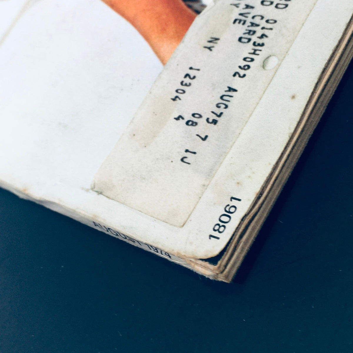 Side view of the VTG Stereo Review Magazine August 1974 - Special Speaker Issue showing an address label and publication details on the edge of the magazine.