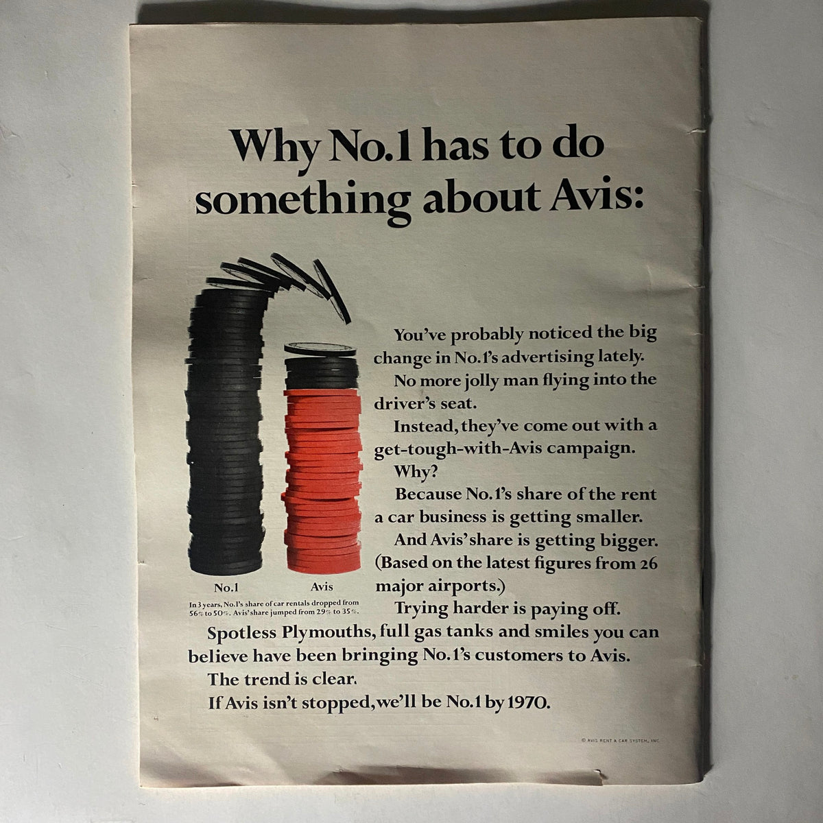 Advertisement page from VTG The Reporter Magazine February 9, 1967, discussing changes in advertising strategies titled 'Why No.1 has to do something about Avis'.