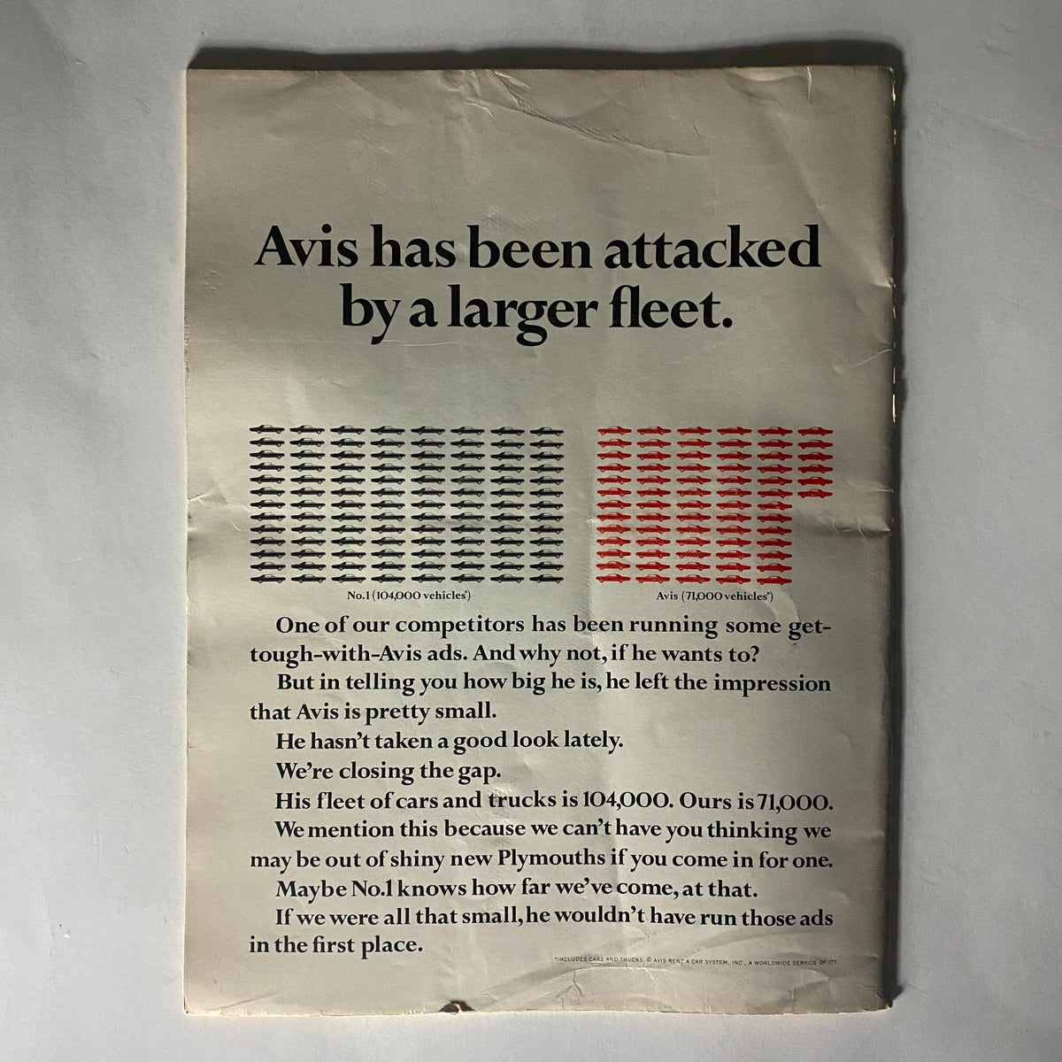 Back cover of VTG The Reporter Magazine June 1 1967 featuring an advertisement for Avis with a comparison of vehicle fleets.
